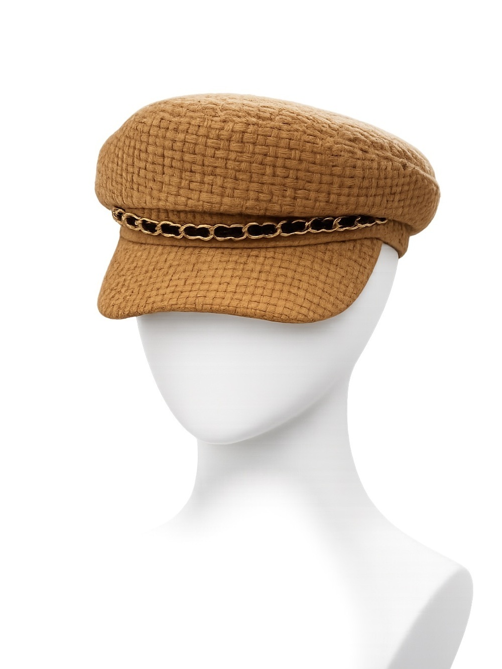 Marcus Adler Elegant Tan Woven Hat with Chain Accent